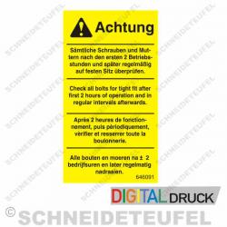 Warnaufkleber Schrauben nachziehen gelb