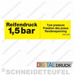 Warnaufkleber Reifendruck 1,5 Bar gelb