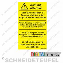 Warnaufkleber Umschwenken Transportstellung Gelb