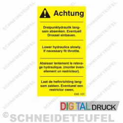 Warnaufkleber Dreipunkthydraulik Gelb
