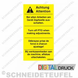 Warnaufkleber Zapfwelle ausschalten Gelb