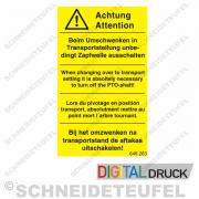 Warnaufkleber Umschwenken Transportstellung Gelb